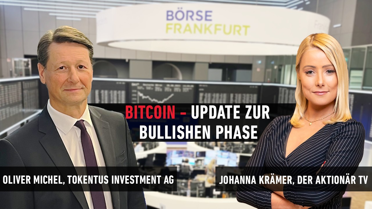 Bitcoin Altcoins – Bitcoin und Altcoins Kursanstieg – digitale Münzen auf steigendem Kurschart mit Bitcoin-Logo im Vordergru…