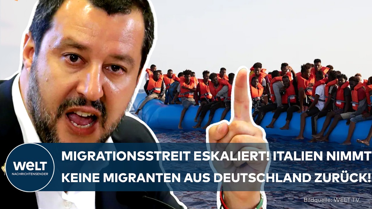 Migranten-Rücknahme Italien – Matteo Salvini spricht zur Migranten-Rücknahme-Politik Italiens, NGO-Schiff im Mittelmeer im H…