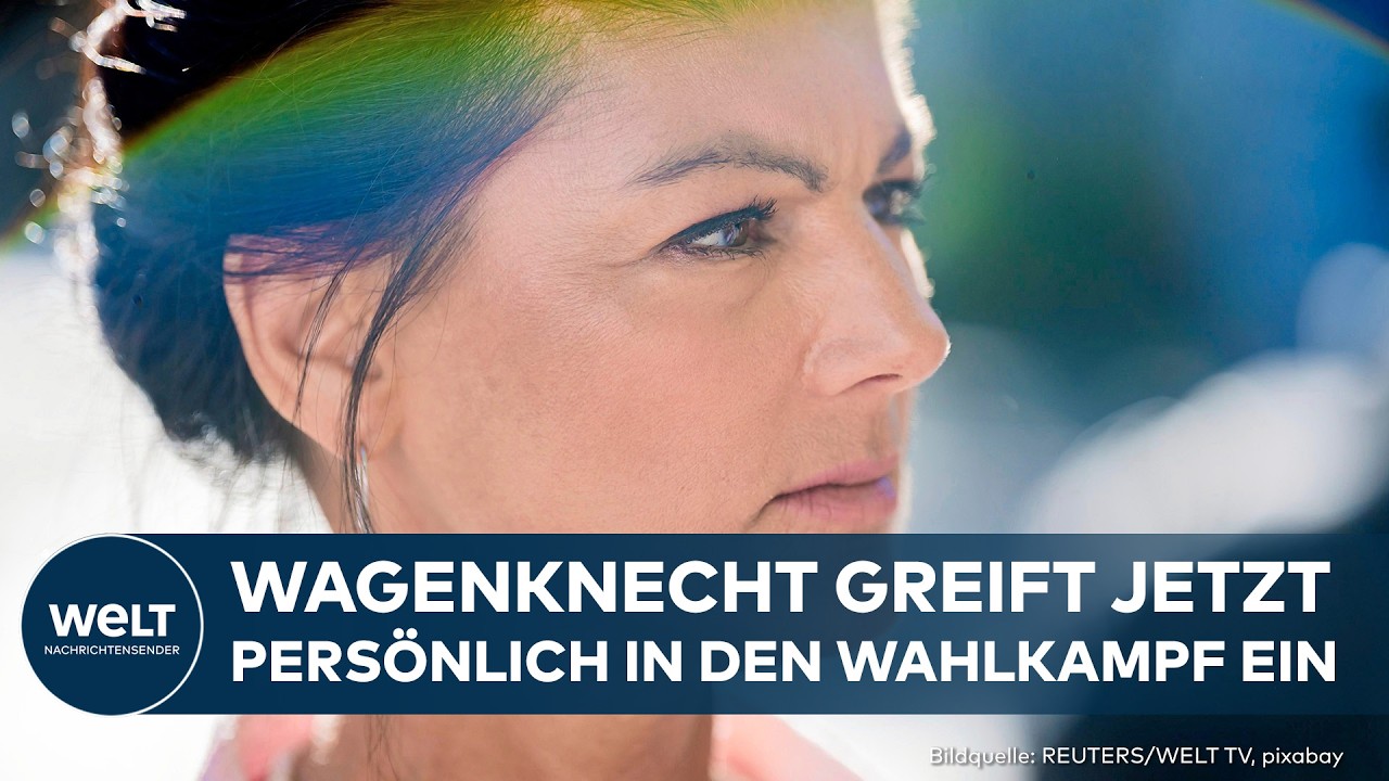 BSW Wahlkampf Sachsen-Anhalt – Sahra Wagenknecht spricht auf einer BSW-Wahlkampfkundgebung in Sachsen-Anhalt vor Publikum