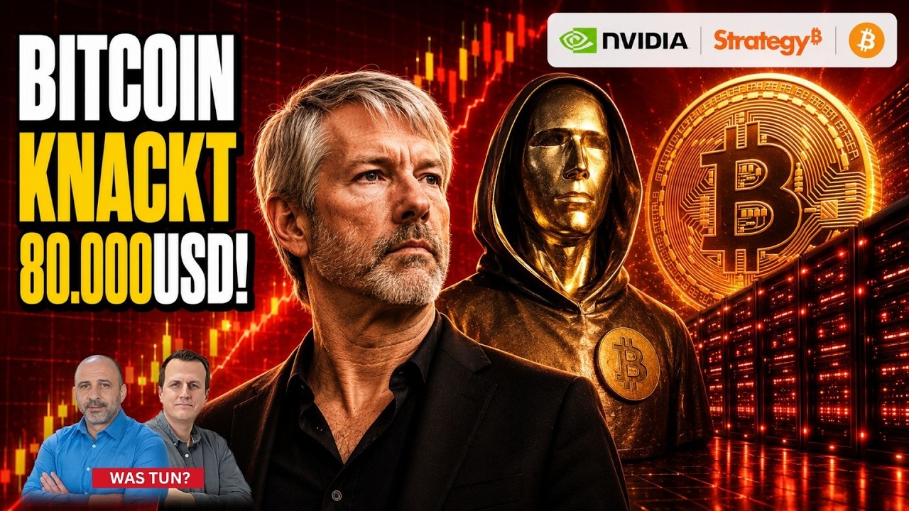 Bitcoin 80.000 Dollar – Bitcoin-Kursanzeige auf einem Handelsbildschirm zeigt den Durchbruch über 80.000 US-Dollar neben Gol…