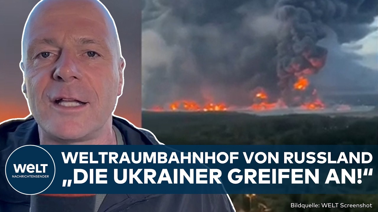 Weltraumbahnhof Angriff Ukraine – Ukrainische Drohne fliegt über russischem Territorium – symbolisch für den Angriff auf den…