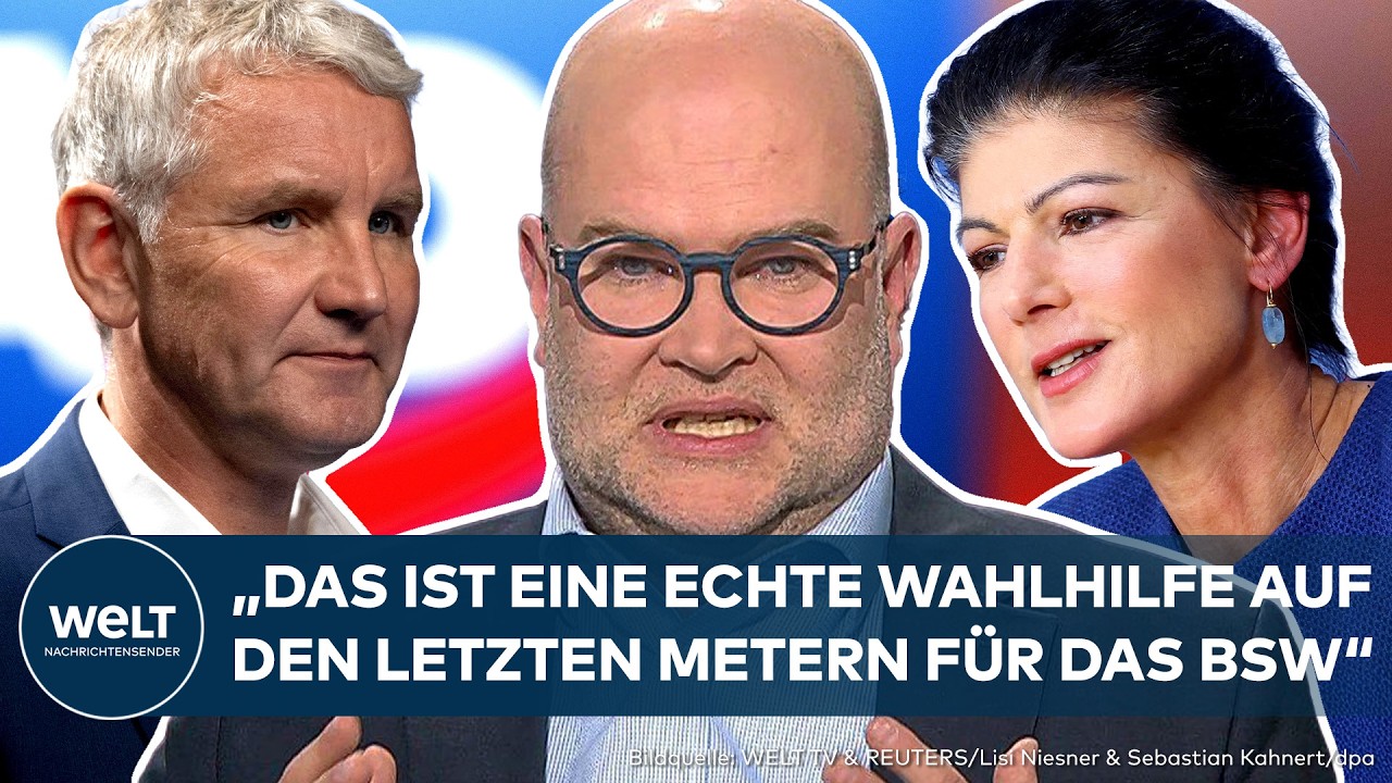 Björn Höcke spricht auf einer Bühne – sein Annäherungsangebot an das BSW gilt als Höcke BSW Wahlhilfe vor der Sachsen-Anhalt…