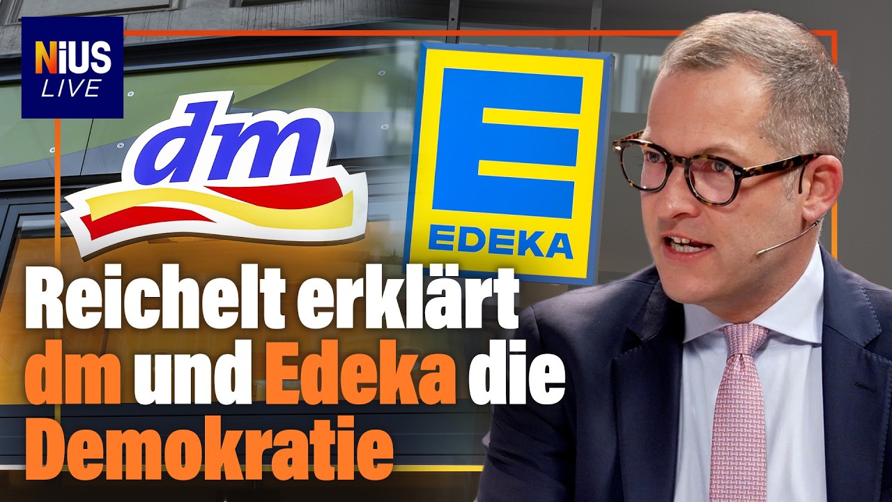 Logos von DM und Edeka vor einem Bildschirm mit YouTube-Werbung – Werbeboykott neue Medien