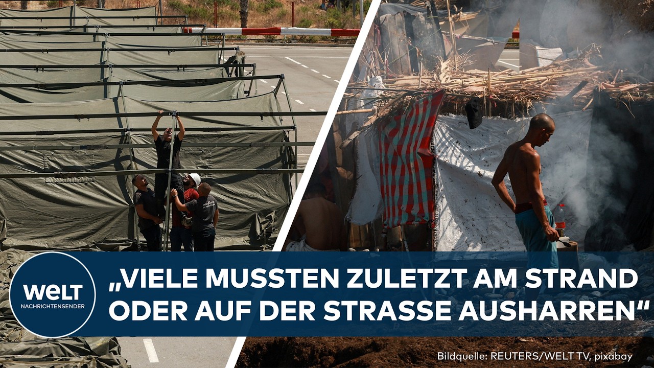 Ceuta Zeltlager – Luftaufnahme des Zeltlagers in Ceuta für Migranten – Spanien richtet Notunterkunft ein