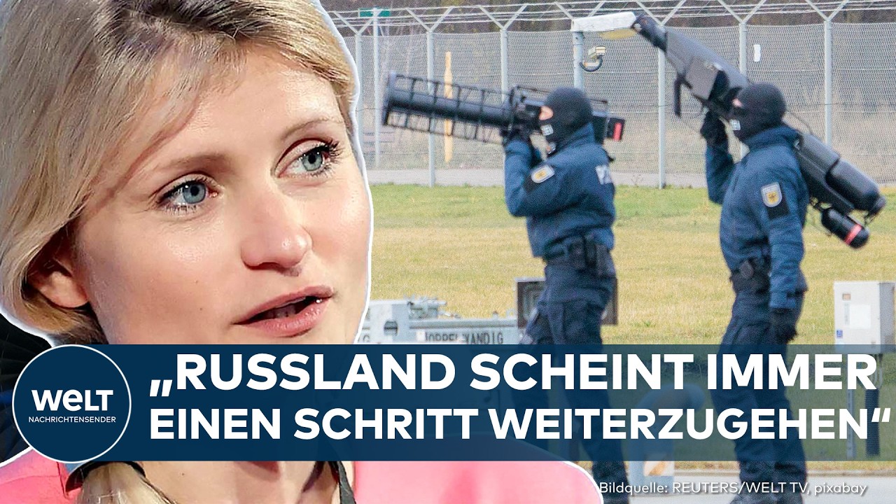 Militärische Drohne im Flug über bewölktem Himmel – Symbol für die wachsende Bedrohung durch russische Drohnen und den Bedar…