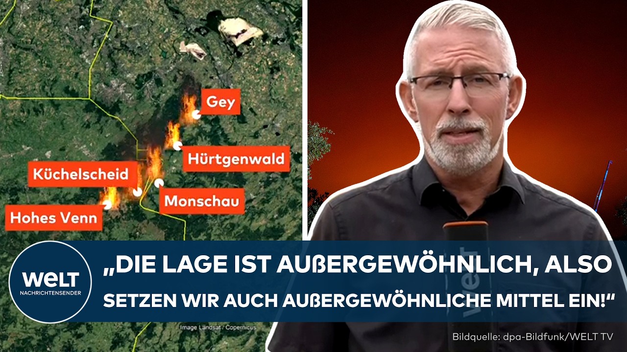 Großbrand Hohes Venn – Rauchsäule über dem brennenden Hochmoor im Naturschutzgebiet Hohes Venn beim Großbrand nahe der deuts…