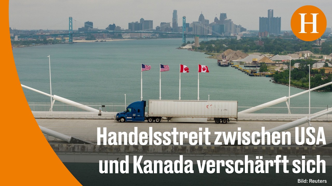 Donald Trump und kanadische Flagge symbolisieren den USA-Kanada Zollstreit um Automobil- und Stahlimporte