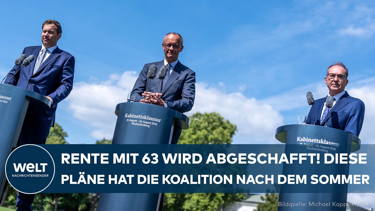 Bundeskanzler Friedrich Merz spricht nach der Kabinettsklausur auf Schloss Neuardenberg vor Mikrofonen