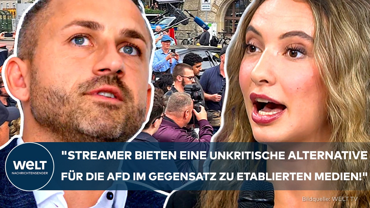 AfD-Streamer filmt live auf einer Wahlkampfveranstaltung der AfD mit Smartphone