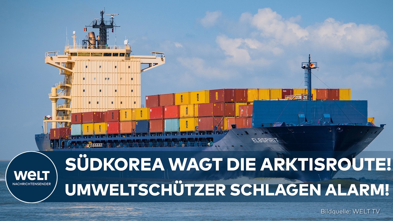 Ein Frachtschiff bahnt sich seinen Weg durch arktisches Packeis auf der Nordostpassage – Südkorea testet die Arktisroute nac…
