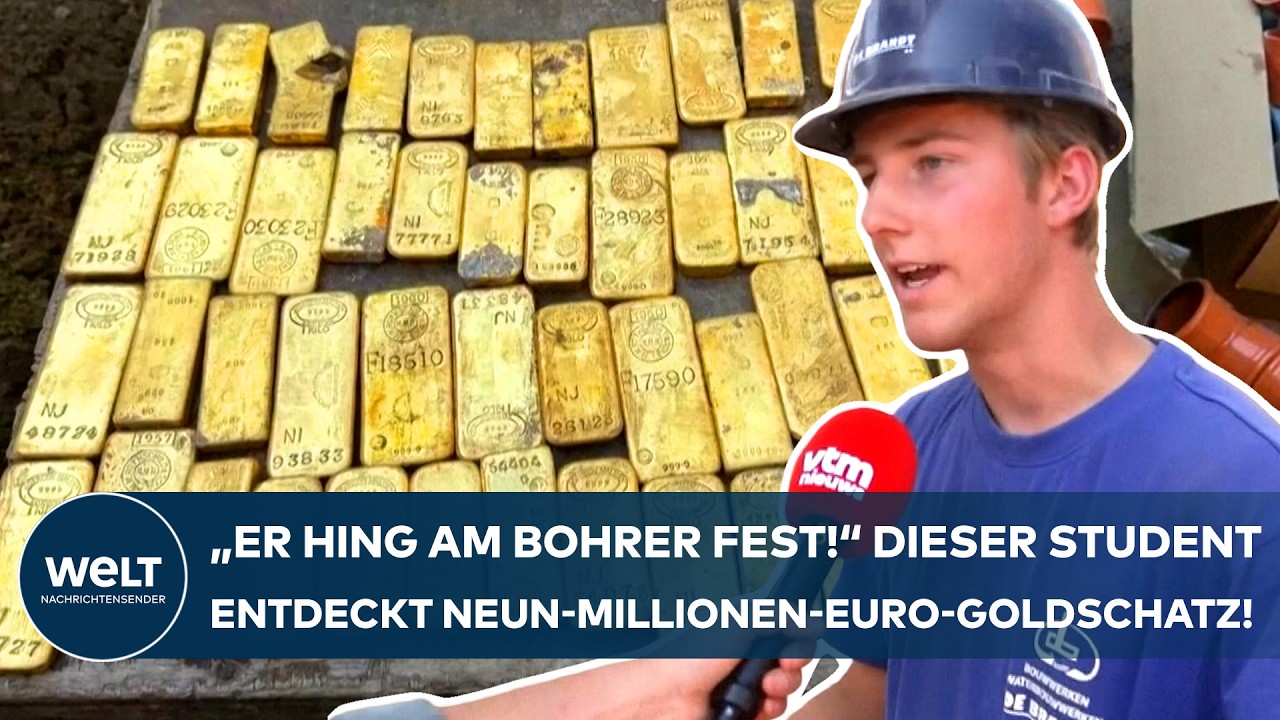 49 Goldbarren und Goldmünzen aus dem Goldschatz Belgien, entdeckt hinter einer Wand in Dendermonde