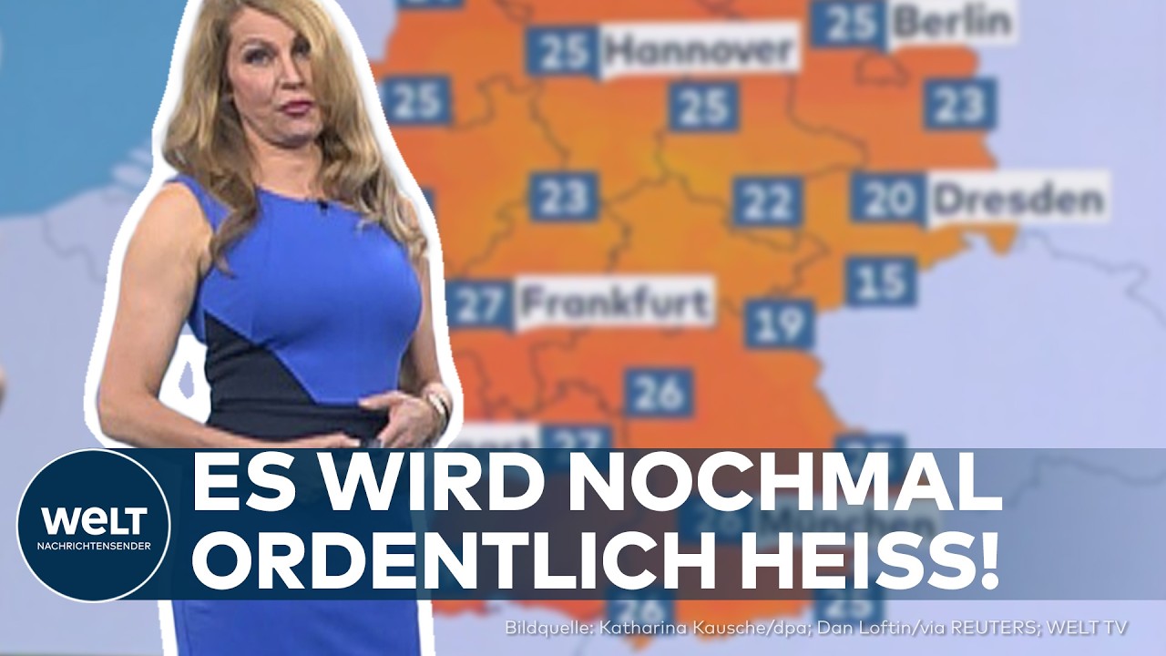 Sommerwetter Deutschland – Sonnige Sommerlandschaft in Deutschland mit blauen Himmel und vereinzelten Wolken – Sommerwetter …