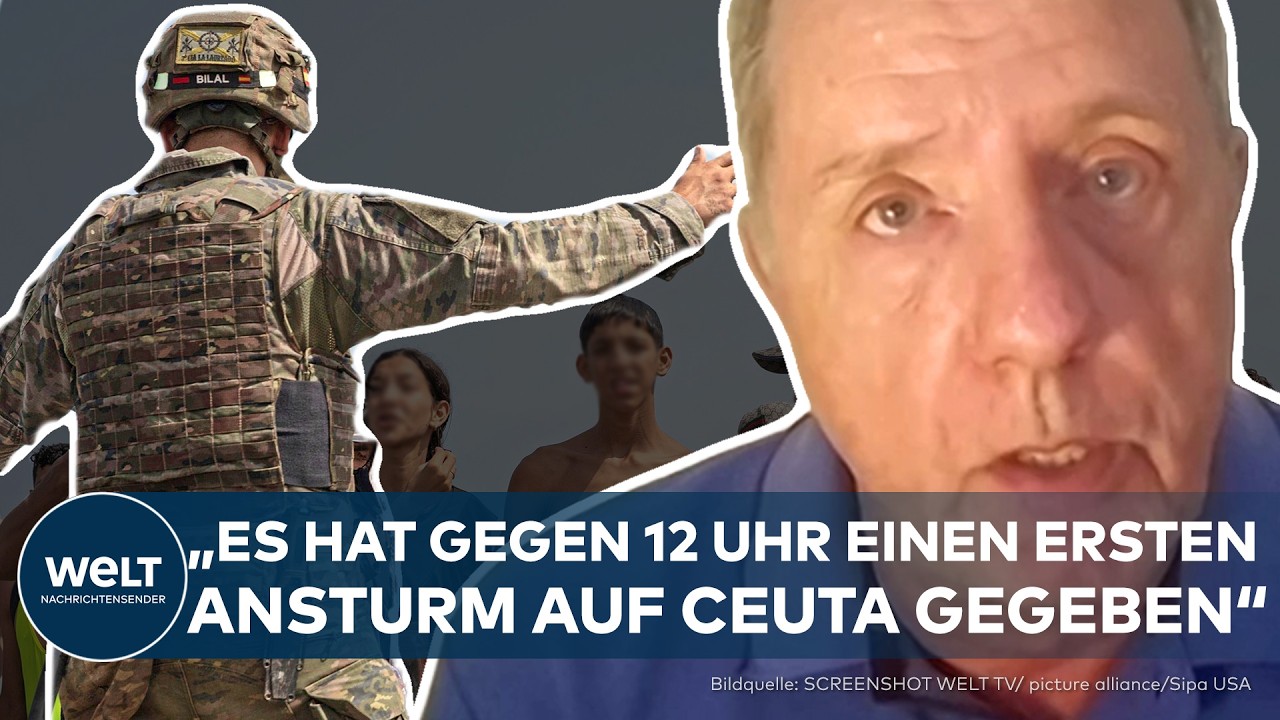 Migranten Ceuta – Sicherheitskräfte an der Grenze zu Ceuta sichern den Strand gegen Migranten aus Marokko