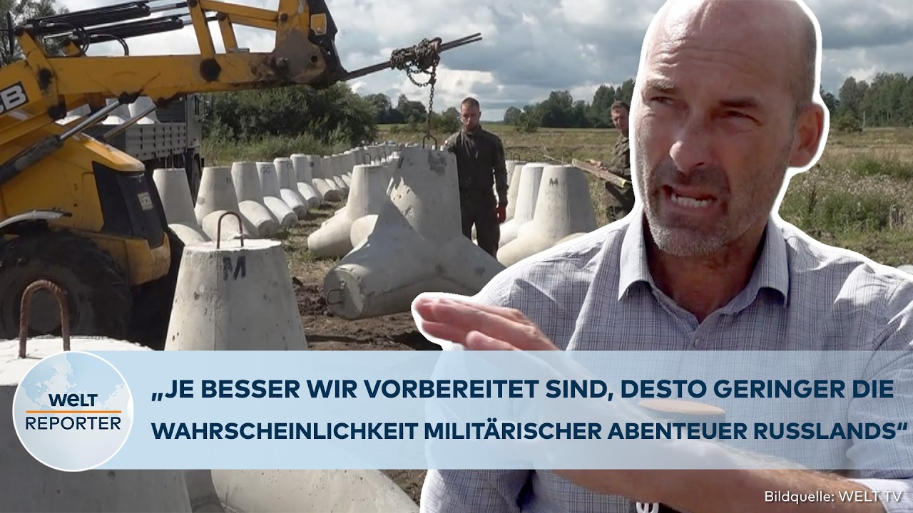 Kaliningrad Sperranlagen – Bundeswehrsoldaten errichten Panzersperren nahe der Grenze zur russischen Exklave Kaliningrad in …