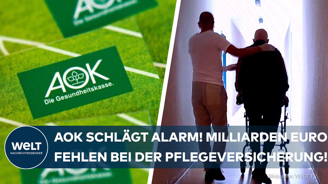 AOK-Schild an einem Gebäude – Pflegeversicherung droht Milliardenloch laut AOK-Chefin Carola Reimann