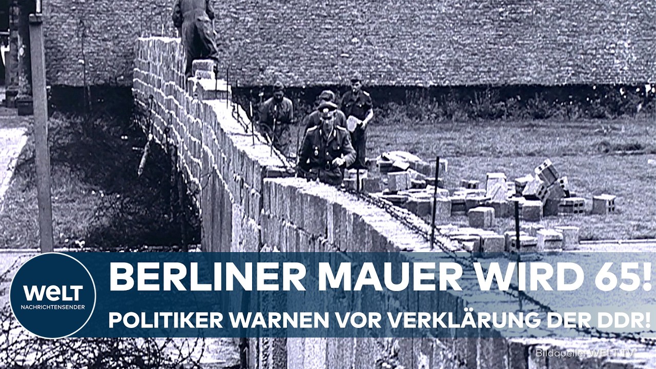 Gedenkveranstaltung an der Berliner Mauer zum 65. Jahrestag des Mauerbaus mit Politikern und Besuchern