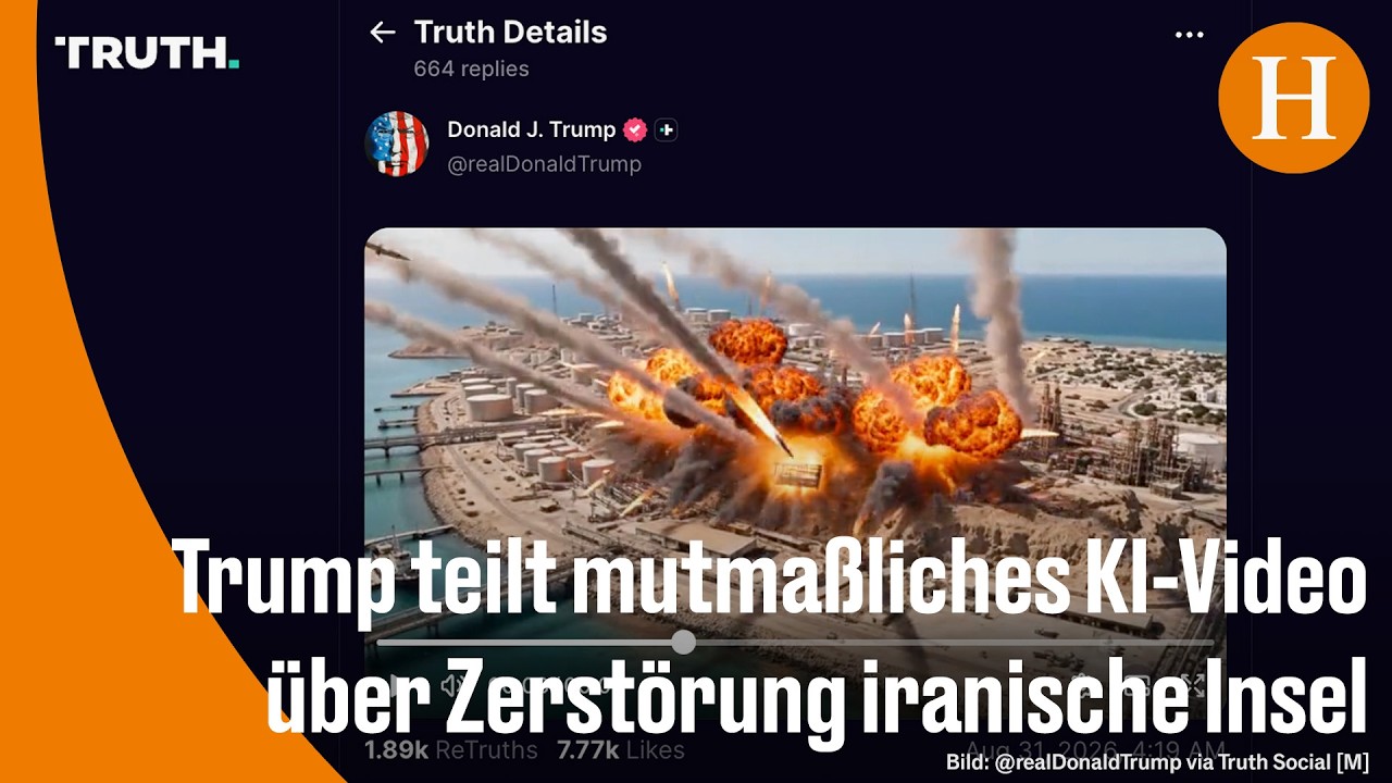 Rauch und Flammen über einer Ölinsel im Persischen Golf – Symbolbild zum Iran-Konflikt und Trumps Drohung