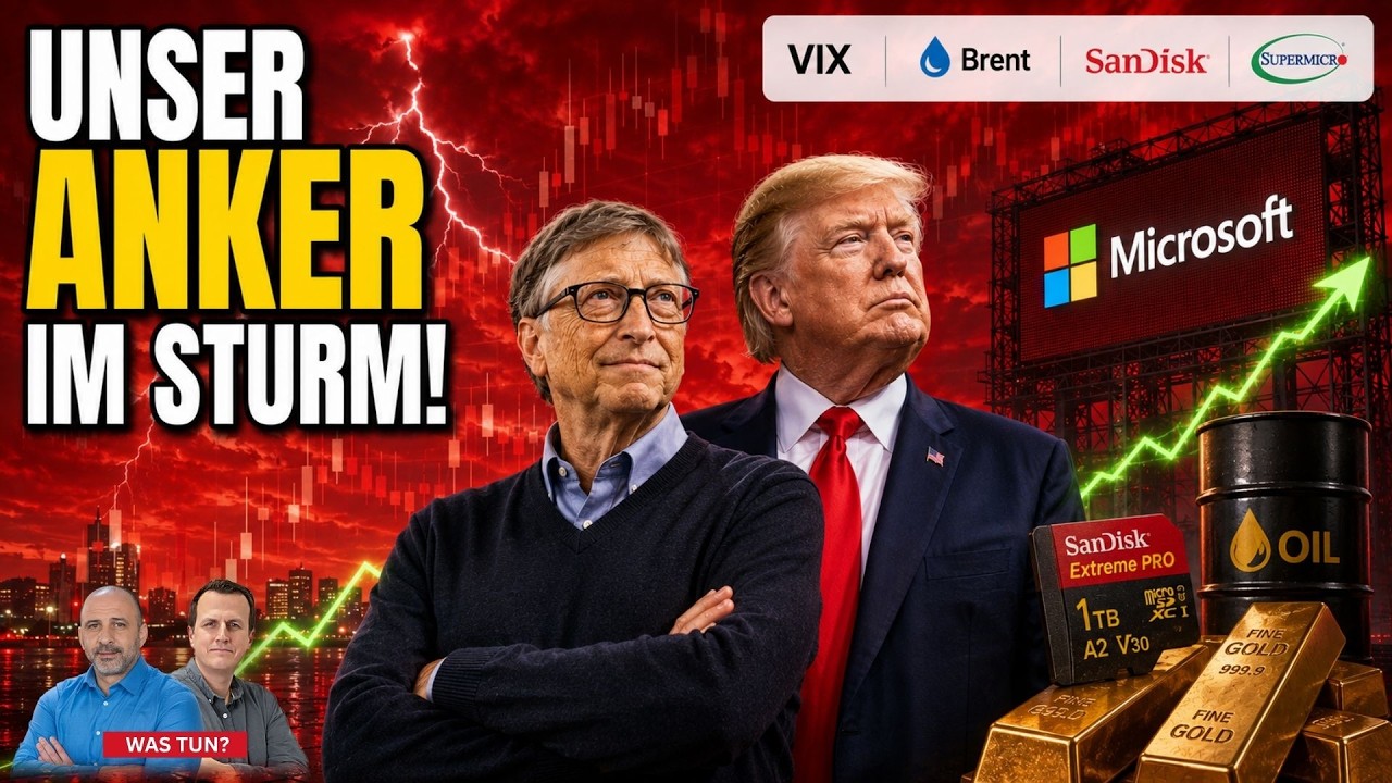 Goldbarren und Börsenbildschirm mit steigendem Goldpreis-Chart und KI-Aktien-Kursen
