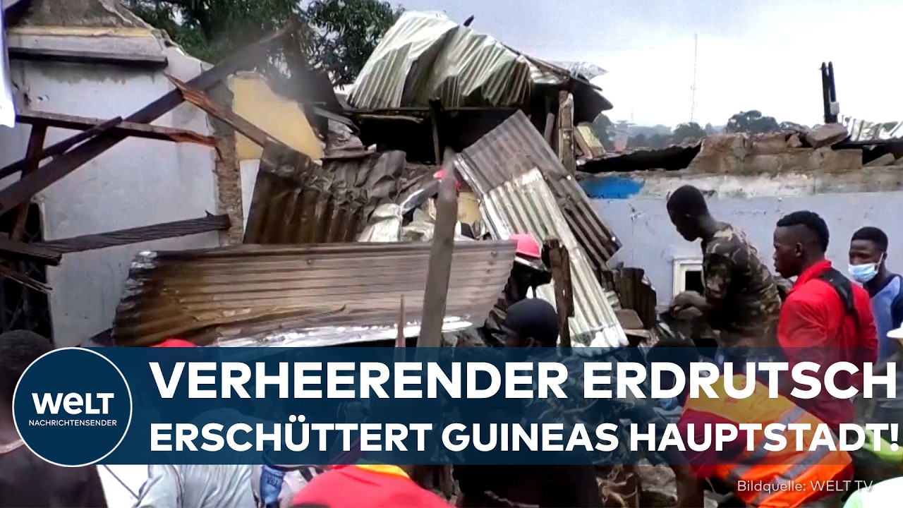 Erdrutsch Guinea – Zerstörte Häuser nach dem Erdrutsch in Guinea auf der Mülldeponie in Konakri