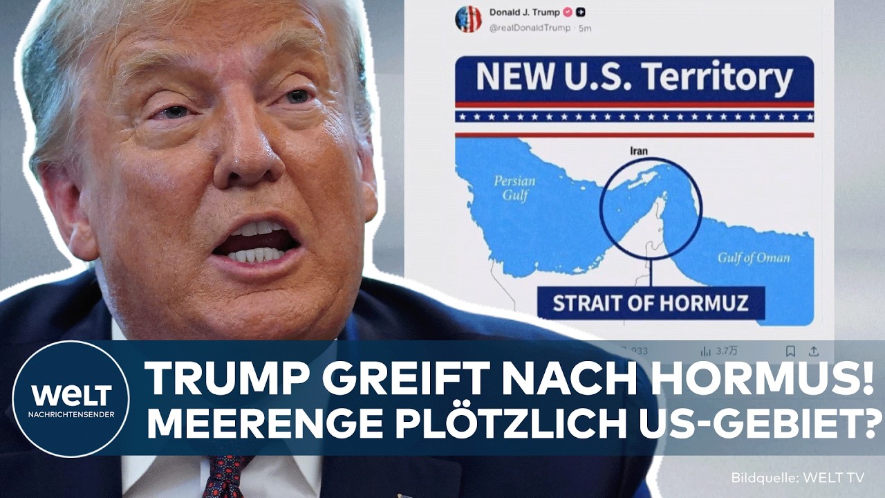 Karte der Straße von Hormus zwischen dem Persischen Golf und dem Golf von Oman – Trump markiert Meerenge als US-Gebiet