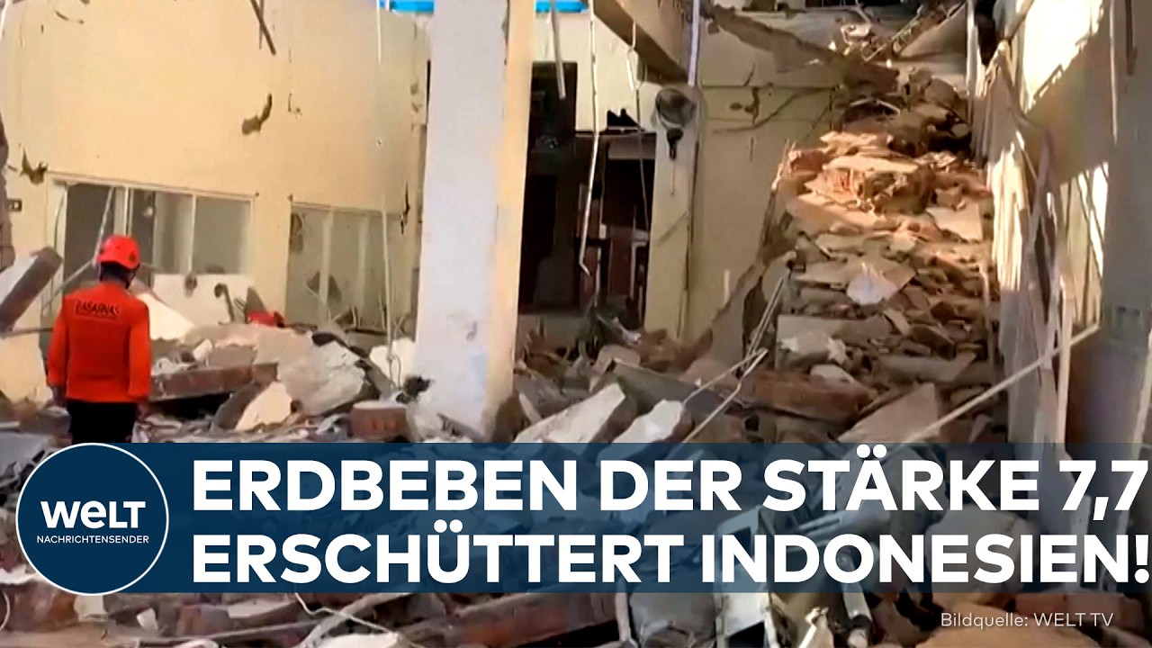 Erdbeben Flores – Eingestürzte Gebäudeteile am Hafen von Flores nach dem Erdbeben der Stärke 7,7 in Indonesien