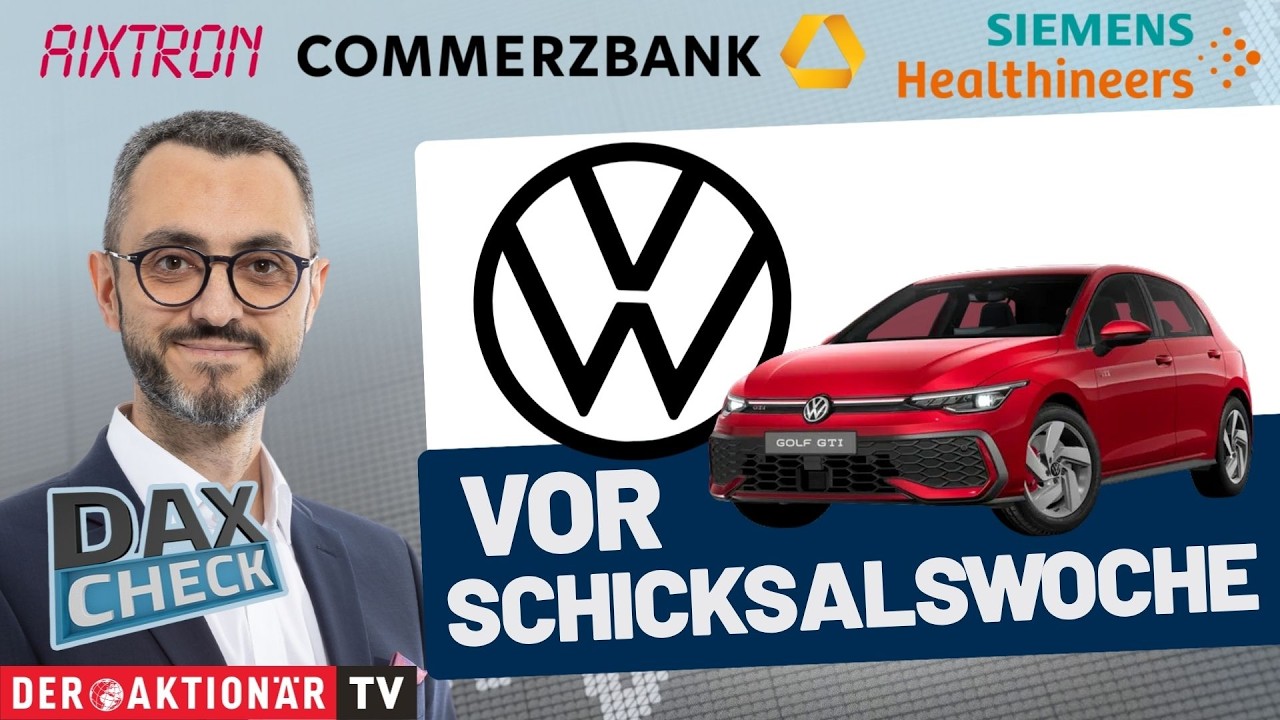 DAX-Check Kurstafel mit Aktien von Aixtron, Volkswagen und Commerzbank auf einem Börsenbildschirm