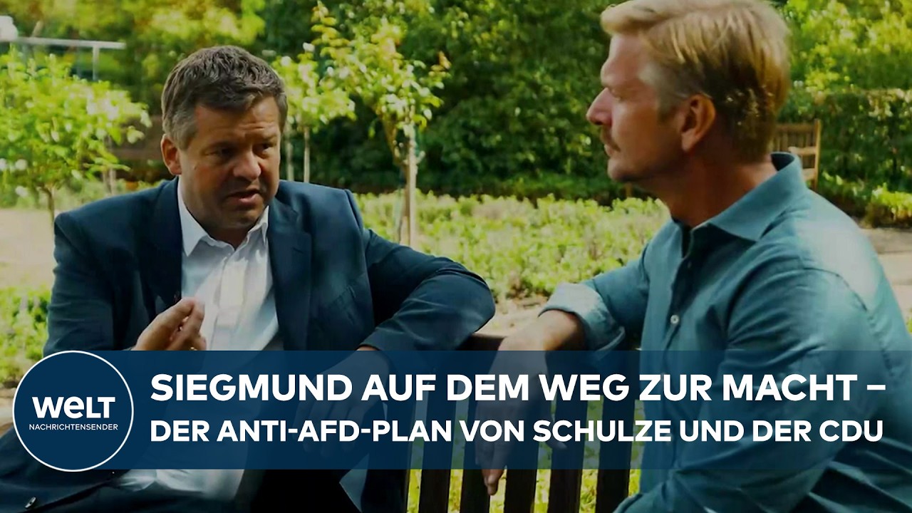 Ministerpräsident Sven Schulze im Wahlkampf zur Landtagswahl Sachsen-Anhalt, im Gespräch auf einer Straße in Schönebeck