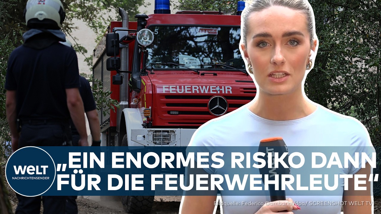 Waldbrand Hürtgenwald – Löschhubschrauber der Bundeswehr über dem brennenden Hürtgenwald beim Waldbrand in NRW