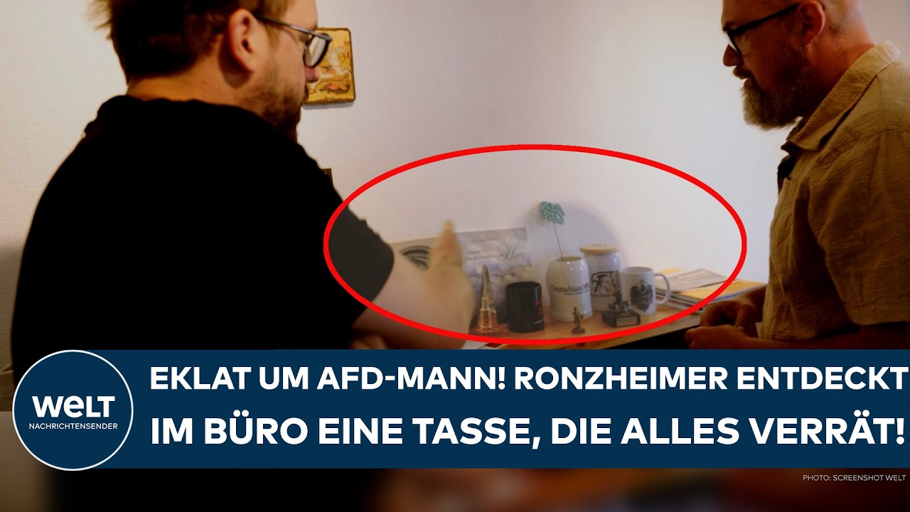 Tillschneider Russland-Tasse – AfD-Politiker Hans Thomas Tillschneider im Wahlkreisbüro in Querfurt mit der Russland-Tasse a…