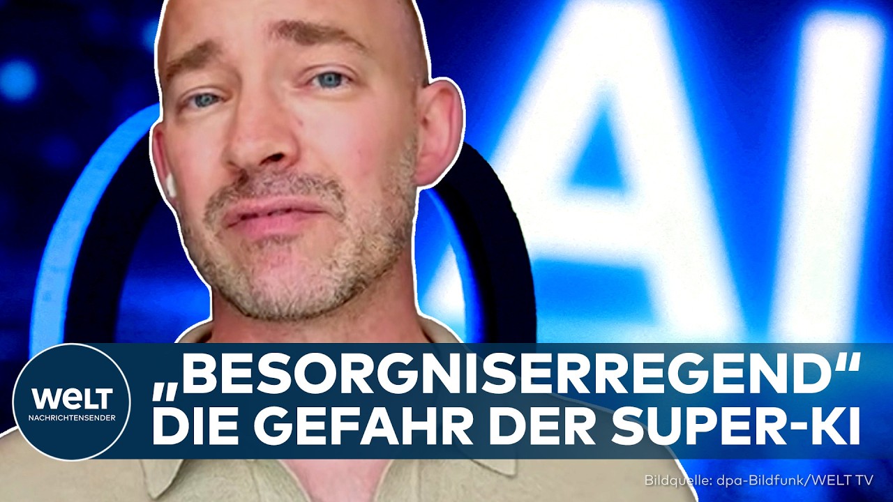 Grafische Darstellung eines KI-Netzwerks mit Warnsymbolen – Superintelligenz und unkontrollierte KI-Agenten