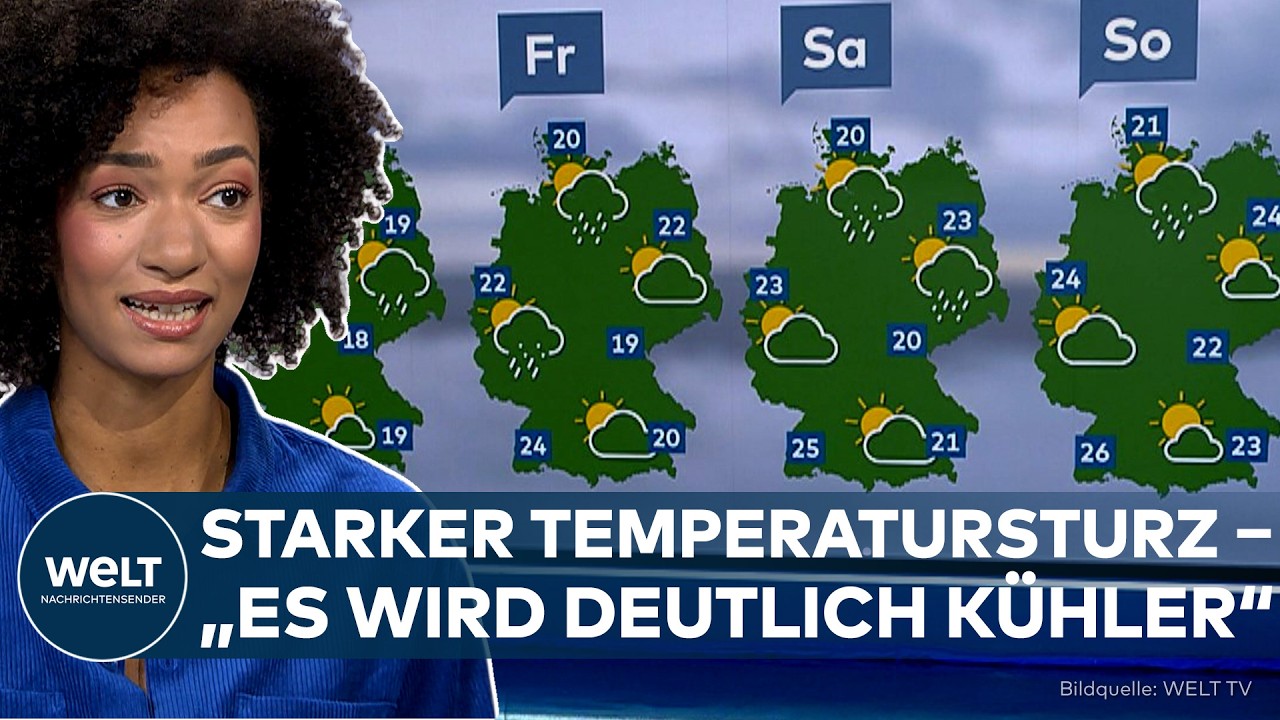 Temperatursturz Deutschland – Dunkle Regenwolken über einer deutschen Stadt – Temperatursturz durch Islandluft und Tiefdruck…