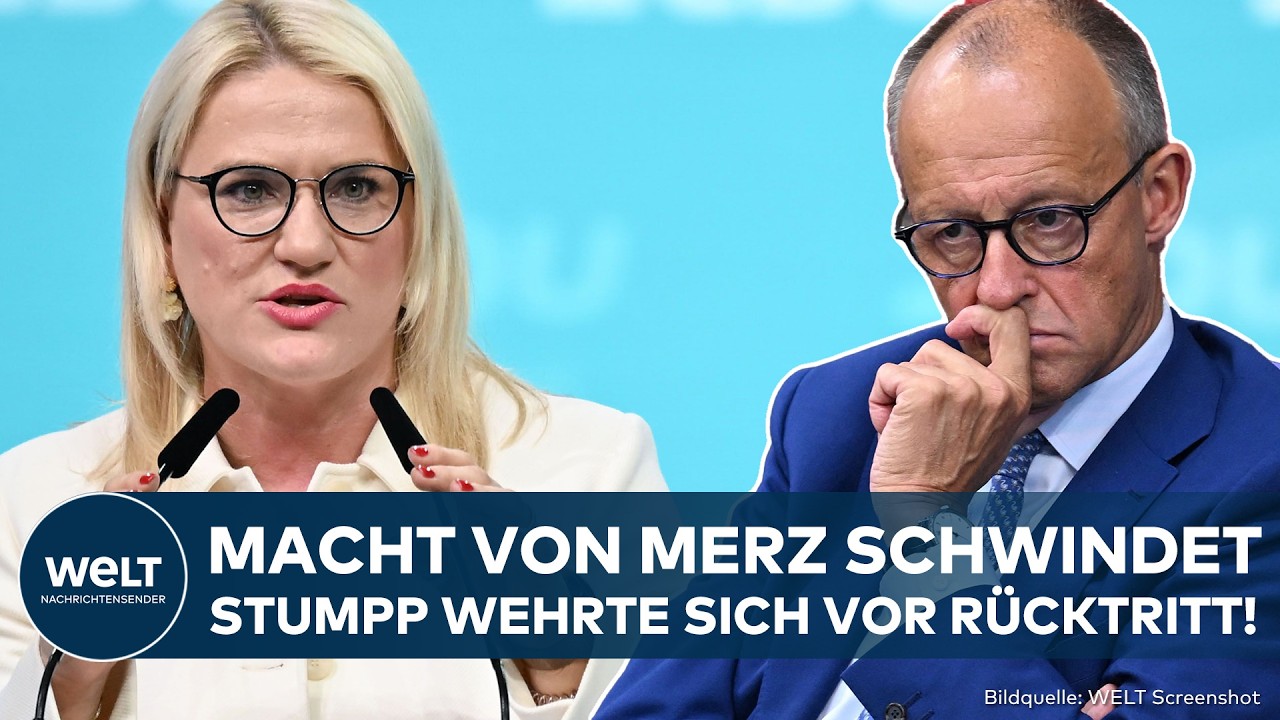 Machterosion Merz – Friedrich Merz und CDU-Parteifunktionärinnen bei einer Pressekonferenz zur Machterosion in der Parteifüh…