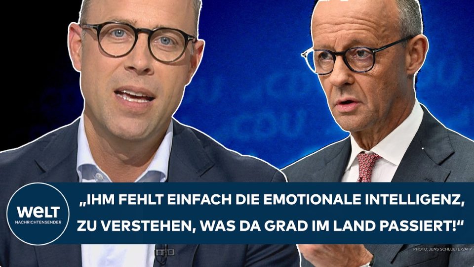 Friedrich Merz steht vor CDU-Logo, innerparteiliche Kritik an CDU gegen Merz wächst