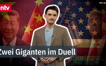 Infografik zum China USA Vergleich mit Flaggen, Wirtschaftsdaten und Militärstärke beider Supermächte