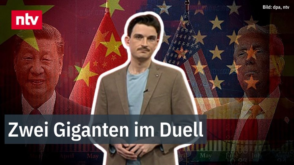 Infografik zum China USA Vergleich mit Flaggen, Wirtschaftsdaten und Militärstärke beider Supermächte