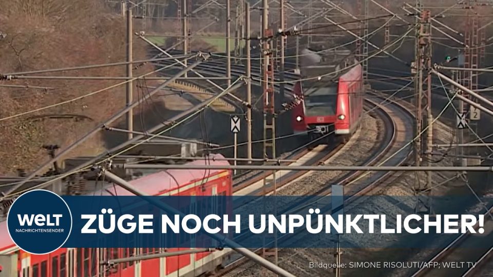 Zugverspätungen NRW – Regionalzug der Deutschen Bahn auf einem Bahnhof in NRW – Zugverspätungen in Nordrhein-Westfalen nehme…