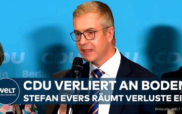 CDU-Spitzenkandidat Stefan Evers spricht auf der Berliner Wahlparty nach der Berlin-Wahl 2026 zu seinen Anhängern