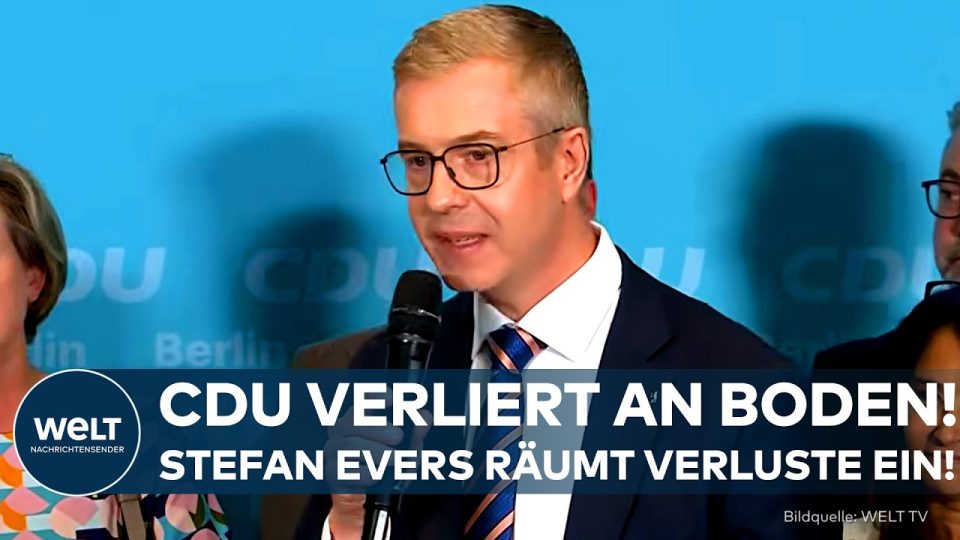 CDU-Spitzenkandidat Stefan Evers spricht auf der Berliner Wahlparty nach der Berlin-Wahl 2026 zu seinen Anhängern
