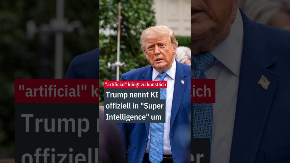 Donald Trump vor einem Bildschirm mit KI-Schriftzug – Debatte um Umbenennung in Superintelligenz