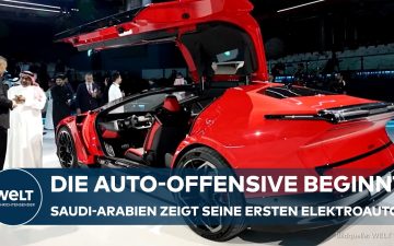 CEER Elektroauto mit Flügeltüren auf der Showbühne in der King Abdullah Economic City in Saudi-Arabien
