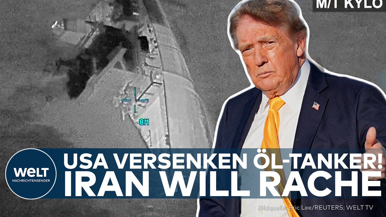 Rauchender iranischer Öltanker im Golf von Oman nach US-Beschuss durch die amerikanische Marine
