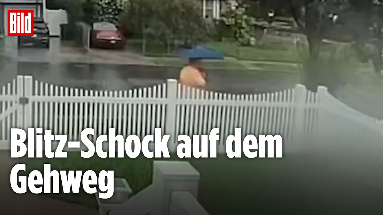 Mann liegt nach Blitzeinschlag auf dem Boden und steht kurz darauf wieder auf – Überwachungskamera in den USA filmt den Vorf…