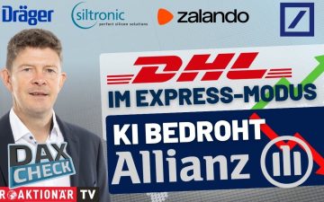 DAX-Kurstafel an der Frankfurter Börse mit Anzeige der DAX-Check-Werte Allianz, Deutsche Bank und DHL
