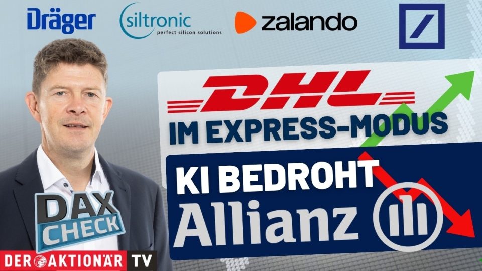 DAX-Kurstafel an der Frankfurter Börse mit Anzeige der DAX-Check-Werte Allianz, Deutsche Bank und DHL
