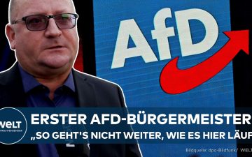 AfD-Bürgermeister Thomas Witt vor dem Rathaus in Ziesendorf, Mecklenburg-Vorpommern