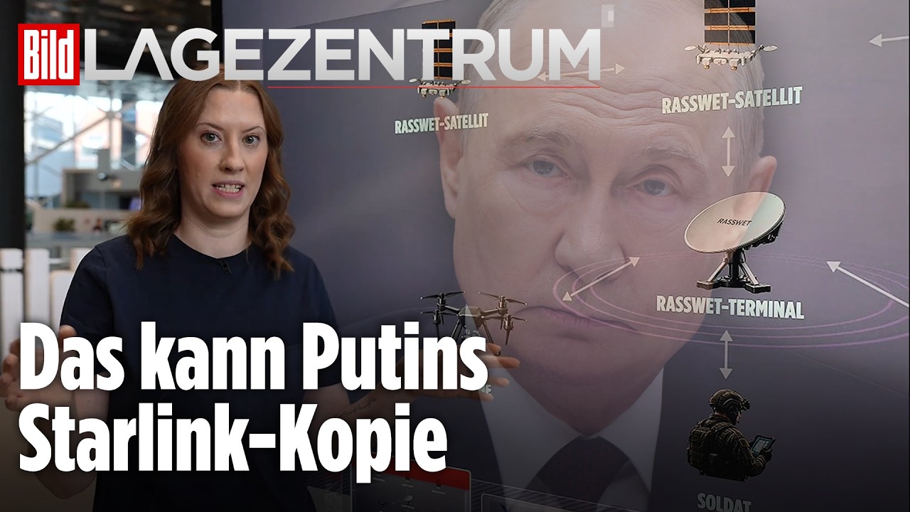 Visualisierung des russischen Rasviet Satellitensystems mit Abdeckung über der Ukraine und Drohnensteuerung von der Erdumlau…