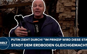 Zerstörtes historisches Gebäude in Slaviansk im Donbas durch russische Gleitbombe im Krieg im Donbas