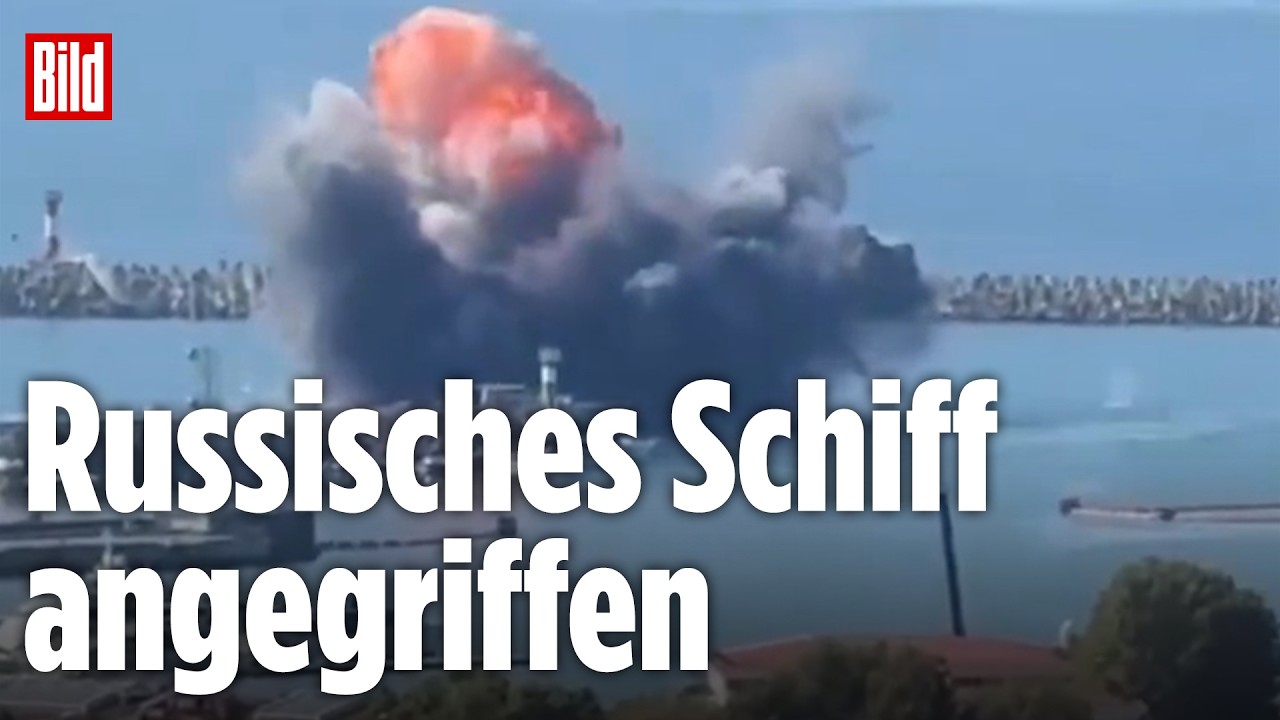 Drohnenangriff Sotschi – Rauch über dem Hafen von Sotschi nach ukrainischem Drohnenangriff auf das russische Schiff Nefrit