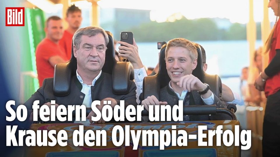 Olympia-Wette München – Markus Söder und Dominik Krause nach der Olympia-Wette im Olympia Looping auf dem Münchner Oktoberfe…