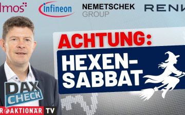 DAX-Analyse am Bildschirm mit Kursgrafiken von Infineon, Elmos und Renk im Überblick